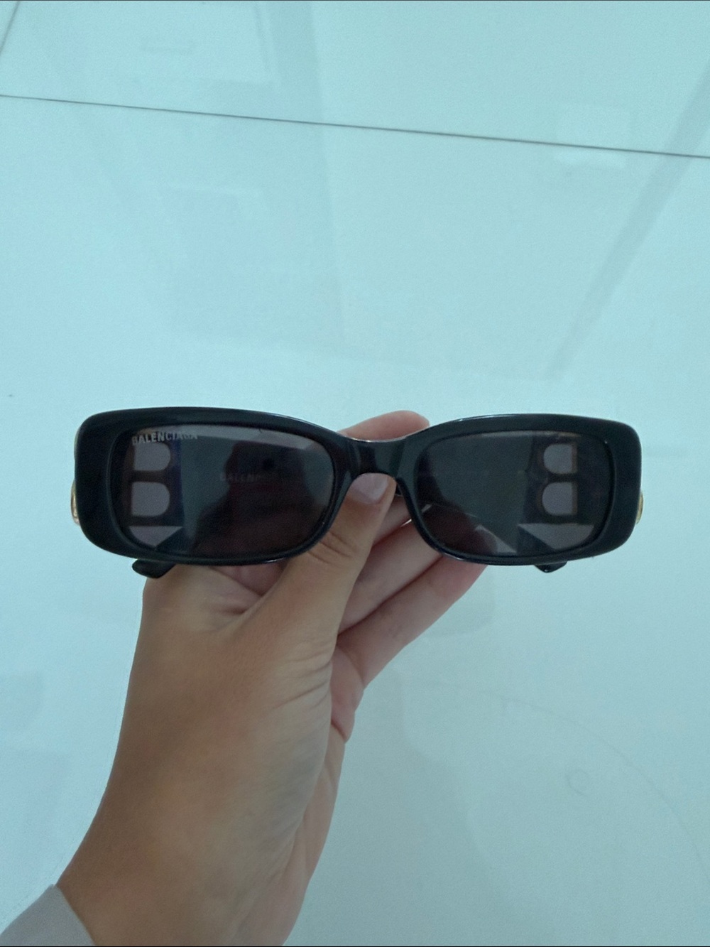 Balenciaga Black Slim Rectangular Sunglasses, used twice no box